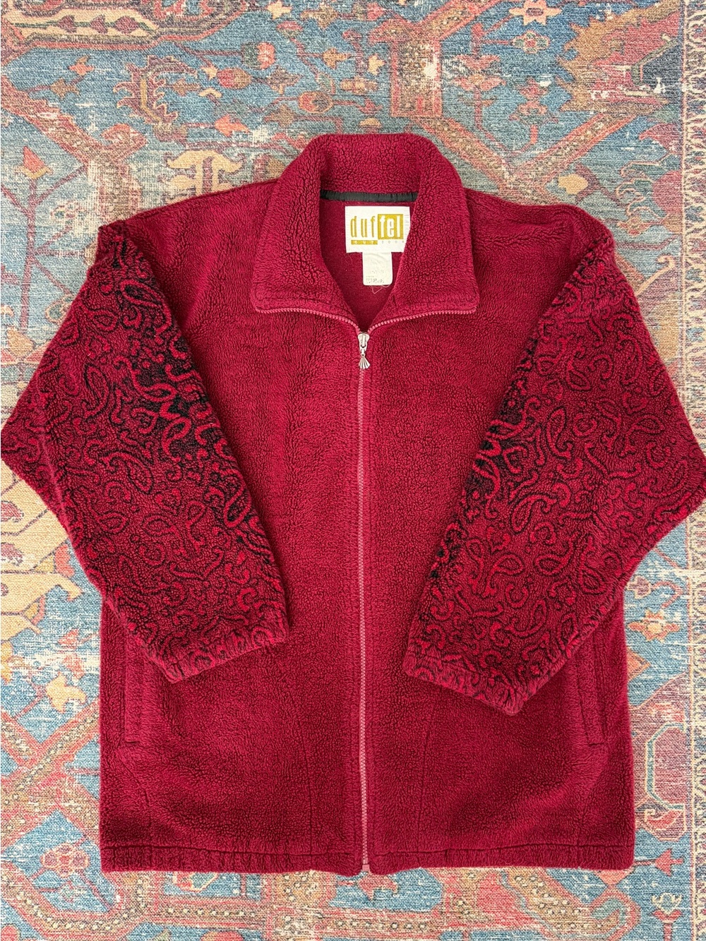 Vintage Duffel Outdoor Large Unisex Zip-Up Fleece with Paisley Contrast Sleeves